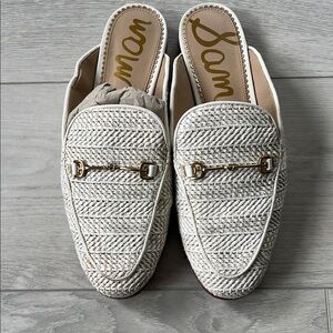 Sam Edelman White Mules with Woven Texture